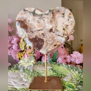 Pink Amethyst Heart w/ Jasper on Stand Crystal Home Decor Gifts